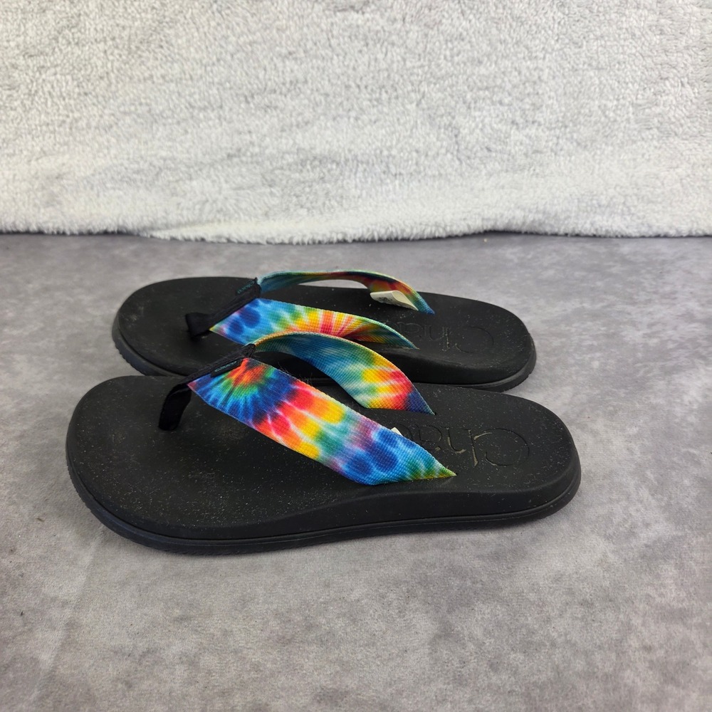 Chaco Chillos Flip Sandals Womens 7 Tie Dye Black JCH108788 Rainbow Straps